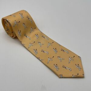 LANDS' END Tie Men's Yellow 100% Silk Tennis Print Handmade Imported EUC Unique
